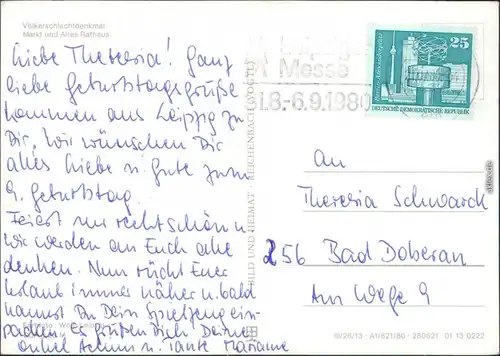 Leipzig Blick auf das Völkerschlachtdenkmal und das Altes Rathaus  g1980