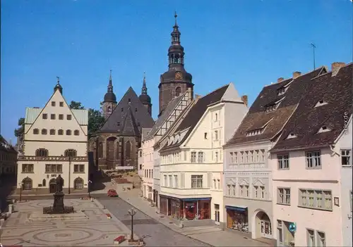 Ansichtskarte Eisleben Markt mit Lutherdenkmal und Andreaskirche 1985