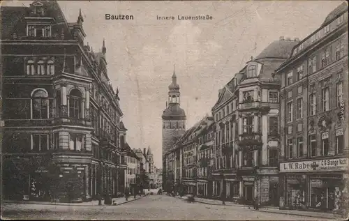 Ansichtskarte Bautzen Budyšin Innere Lauenstraße - Geschäfte 1924 