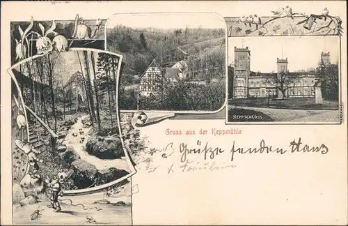 Ansichtskarte Hosterwitz Dresden Keppmühle und Keppschloß - Zwerge 1906