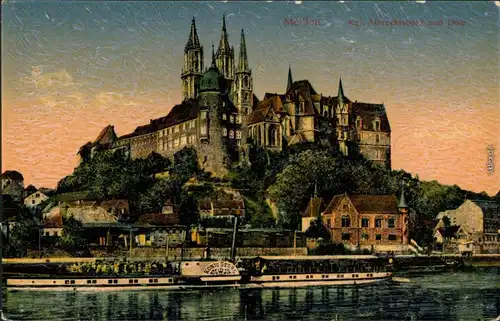 Meißen Schloss Albrechtsburg und Dom - Dampfer König Georg 1915