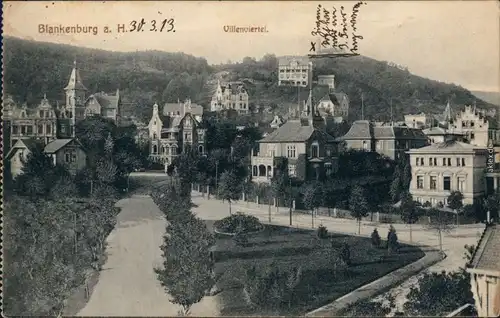 Ansichtskarte Blankenburg (Harz) Partie im Villenviertel 1915 