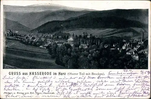 Ansichtskarte Hasserode-Wernigerode Oberer Teil mit Brocken 1903 
