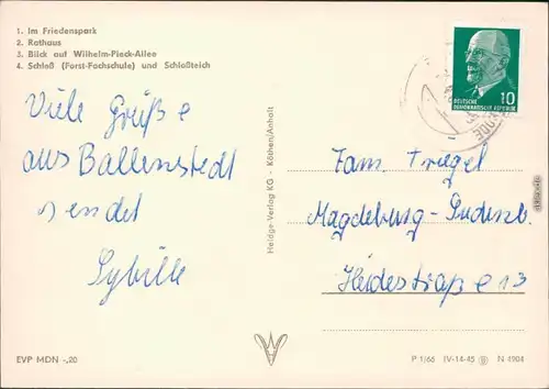 Ballenstedt (Harz) Friedenspark, Rathaus, Wilhelm-Pieck-Allee, Schloß     1966