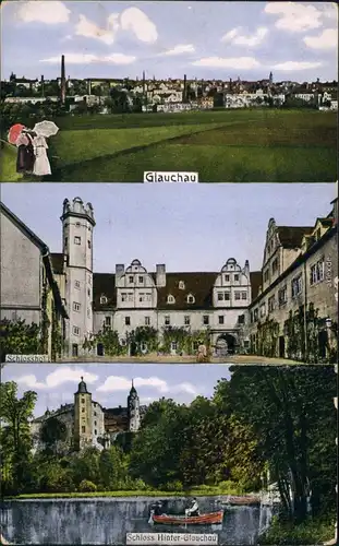 Ansichtskarte Glauchau 3 Bild: Stadt, Schloßhof und Schloß 1916 