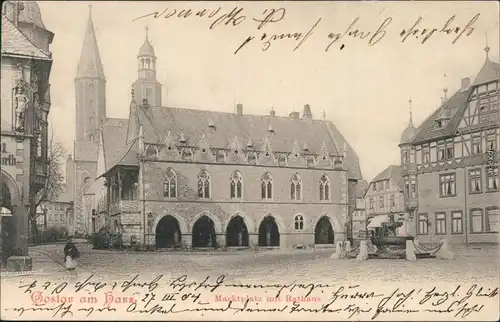 Ansichtskarte Goslar Marktplatz mit Rathaus 1908