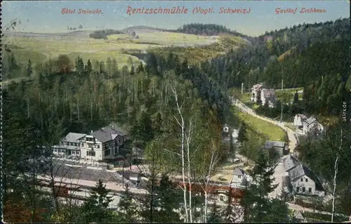 Ansichtskarte Rentzschmühle Bahnhof, Hotel und Gasthaus 1926 
