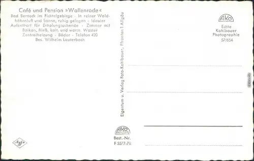Ansichtskarte Bad Berneck im Fichtelgebirge Café und Pension Wallenrode 1957