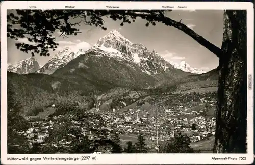 Ansichtskarte Mittenwald Panorama-Ansicht, Wettersteingebirge 1958