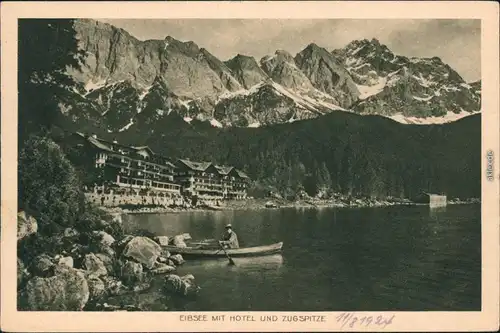 Ansichtskarte Grainau Eibsee mit Hotel und Zugspitze 1924