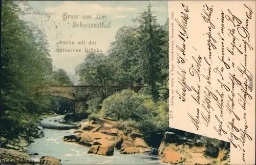 Ansichtskarte Schwarzburg Partie mit der steinernen Brücke 1902