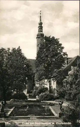 Ansichtskarte Zittau Partie am Stadt- und Kreismuseum mit Klosterkirche 1955