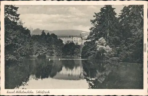 Ansichtskarte Bad Wilhelmshöhe-Kassel Cassel Schloss mit Schlossteich 1958