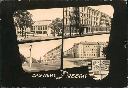 Ansichtskarte Dessau-Dessau-Roßlau Straßenbahn, Café, Blick zur Kirche 1961