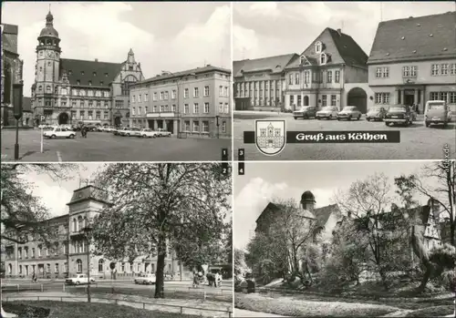 Köthen Marktplatz mit Rathaus und Stadthaus, HO-Bahnhofs-Hotel 1975