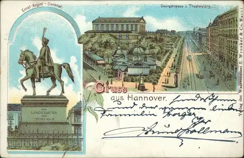 Hannover Ernst-August-Denkmal, Georgstrasse u. Theaterplatz mit Straßenbahn 1898