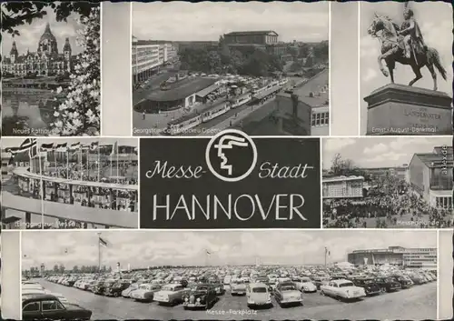 Hannover Neues Rathaus, Café Kröpcke mit Straßenbahn Messe-Parkplatz uvm. 1968
