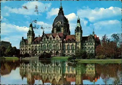 Ansichtskarte Hannover Neues Rathaus mit Teichanlage 1962