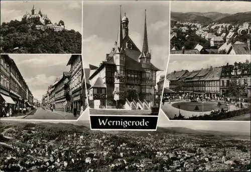 Wernigerode Burg, Rathaus, Panorama-Ansicht, Markt, Straßenansicht 1971