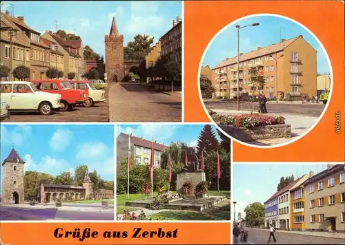 Zerbst Breite Straße, Blick zum Magdeburger Tor, OdF-Denkmal an der Breite g1987