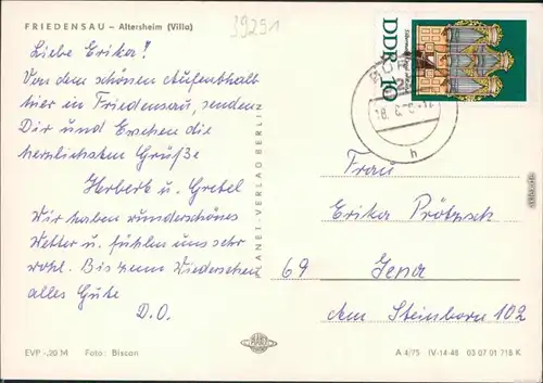 Ansichtskarte Ansichtskarte Friedensau-Möckern Altersheim (Villa) 1975