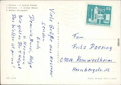 Usedom Koserow, Seebad Ahlbeck, Zinowitz, Seebad Bansin, Seebad Heringsdorf 1973