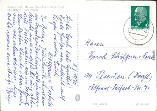 Mecklenburg Vorpommern Rügen-Hotel - Bergen (  Königsstuhl - Kap Arkona 1970