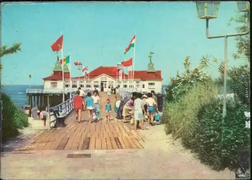 Ansichtskarte Ahlbeck (Usedom) Seebrücke mit Gästen 1963