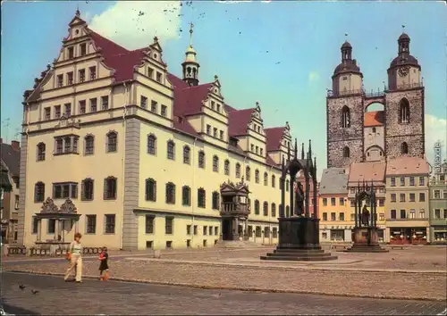 Lutherstadt Wittenberg Marktplatz mit Rathaus und Stadtkirche g1986