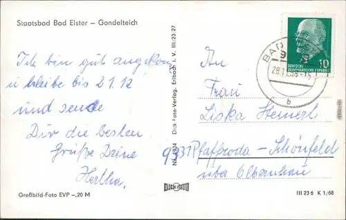 Ansichtskarte Bad Elster Gondelteich 1968