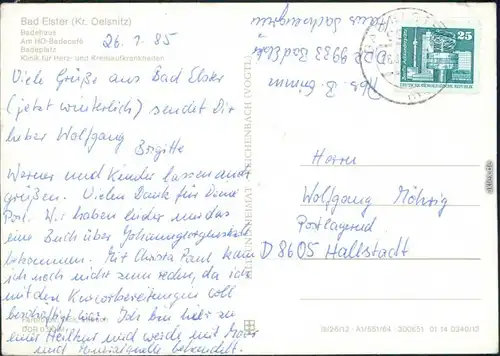 Bad Elster Badehaus  HO-Badecafé, badeplatz, Klinik f Kreislaufkrankheiten 1984