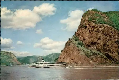 Ansichtskarte St. Goarshausen Die Loreley mit Dampfer 1959