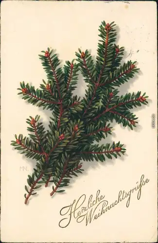 Ansichtskarte  Glückwunsch - Weihnachten - Tannenzweig 1926 Goldrand
