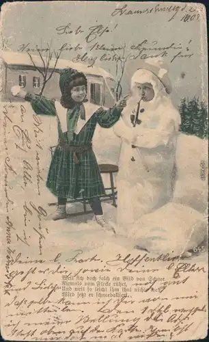 Ansichtskarte  Glückwunsch - Geburtstag - Kinder im Schnee 1903