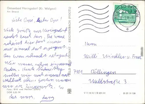 Heringsdorf Usedom Badestrand mit vielen Gästen und Segelboot 1981