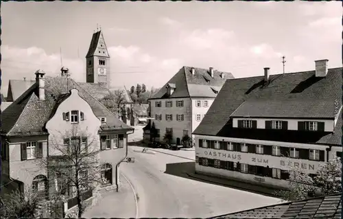 Obergünzburg Marktplatz mit Kirche im Hintergrund und Gasthaus   1956