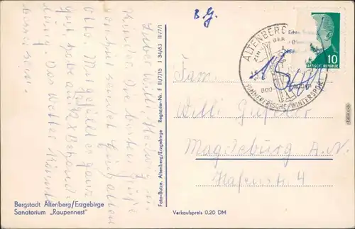 Ansichtskarte Altenberg (Erzgebirge) Sanatorium "Raupennest" 1957