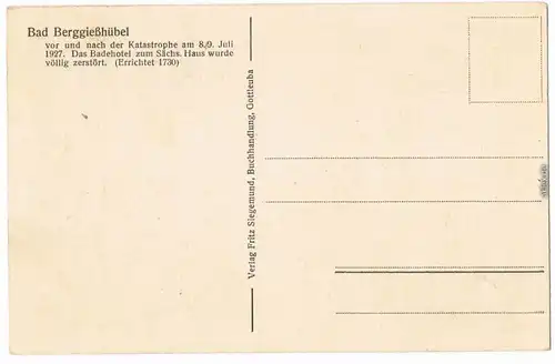 Bad Gottleuba Berggießhübel Badehotel Unwetter 8. Juli 1927 - Flußseite 1927