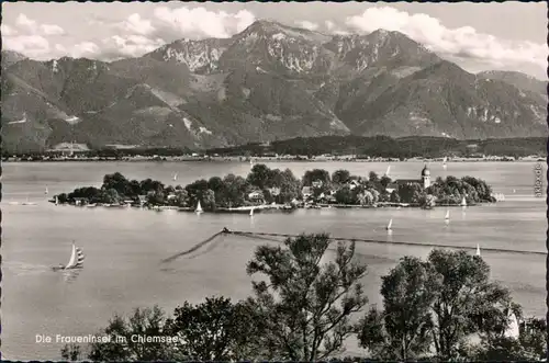 Ansichtskarte Chiemsee Fraueninsel - Chiemsee mit Bergpanorama 1955