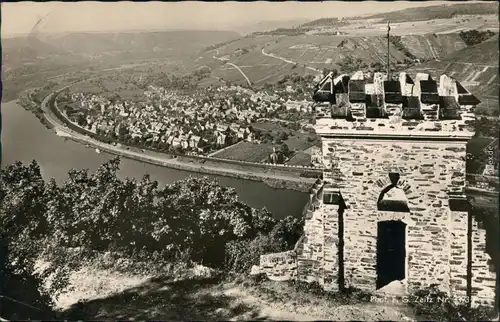Ansichtskarte Winningen Carolaturm (Carolahöhe) mit Blick auf die Stadt 1954
