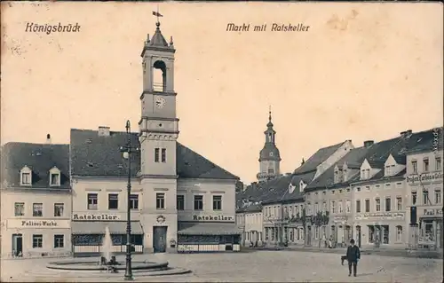 Königsbrück Kinspork Marktplatz mit Ratskeller und Polizei Wache 1912