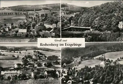 Rechenberg-Bienenmühle Blick zur Kirche, Freibad, Überblick, Kirche 1969