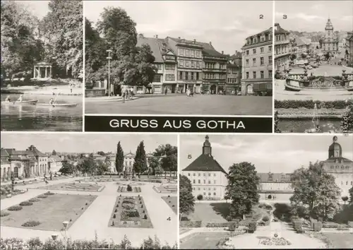 Ansichtskarte Gotha Parktempel, Schloß, Hauptmarkt und Orangerie 1973 