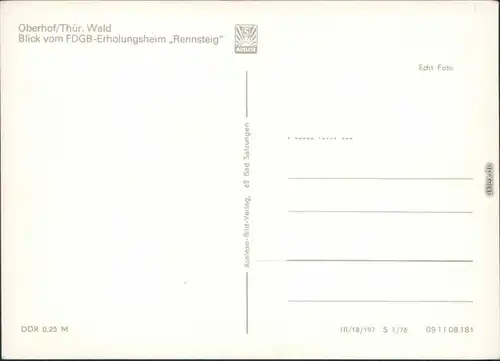 Ansichtskarte Oberhof (Thüringen) FDGB-Erholungsheim "Rennsteig" 1976