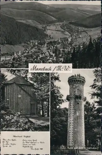 Ilmenau Manebach - Panorama, Aussichtsturm-Kickelhahn, Geothehäuschen 1960