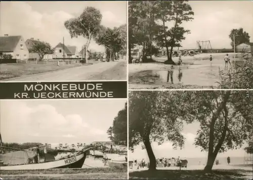 Mönkebude Dorfstraße, Strand mit Spielplatz, Bootshafen, Uferbereich 1970