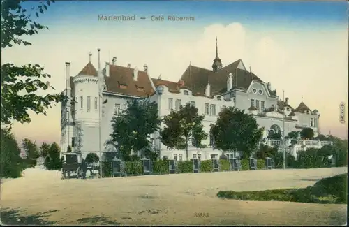 Marienbad Mariánské Lázně Straßenpartie Cafe Rübezahl b Eger Cheb  1912