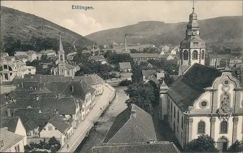 Ansichtskarte Ettlingen Stadt, Straße und Fabrik 1916 