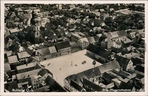Ansichtskarte Ruhland Rólany Luftbild Marktplatz Senftenberg Lauchhammmer 1932