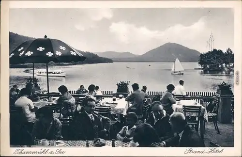 Thammühl Hirschberg am See Staré Splavy Doksy Terrasse des Strandhotels 1929